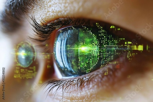 Modern man with cyber technology target military eye , isolated on white background,  , copy space, copy space for text,