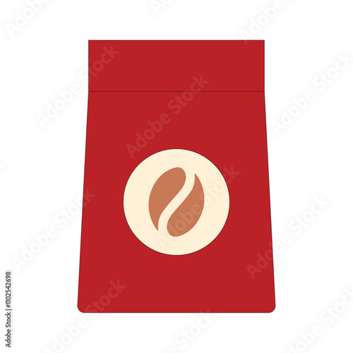 Red coffee bag with bean logo, Vector