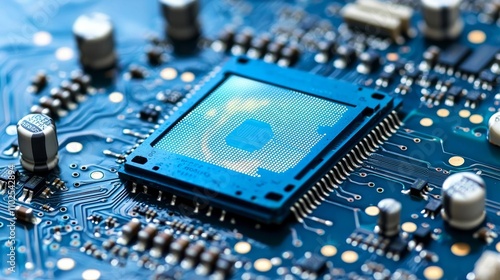 blue futuristic circuit with cpu technology background photo