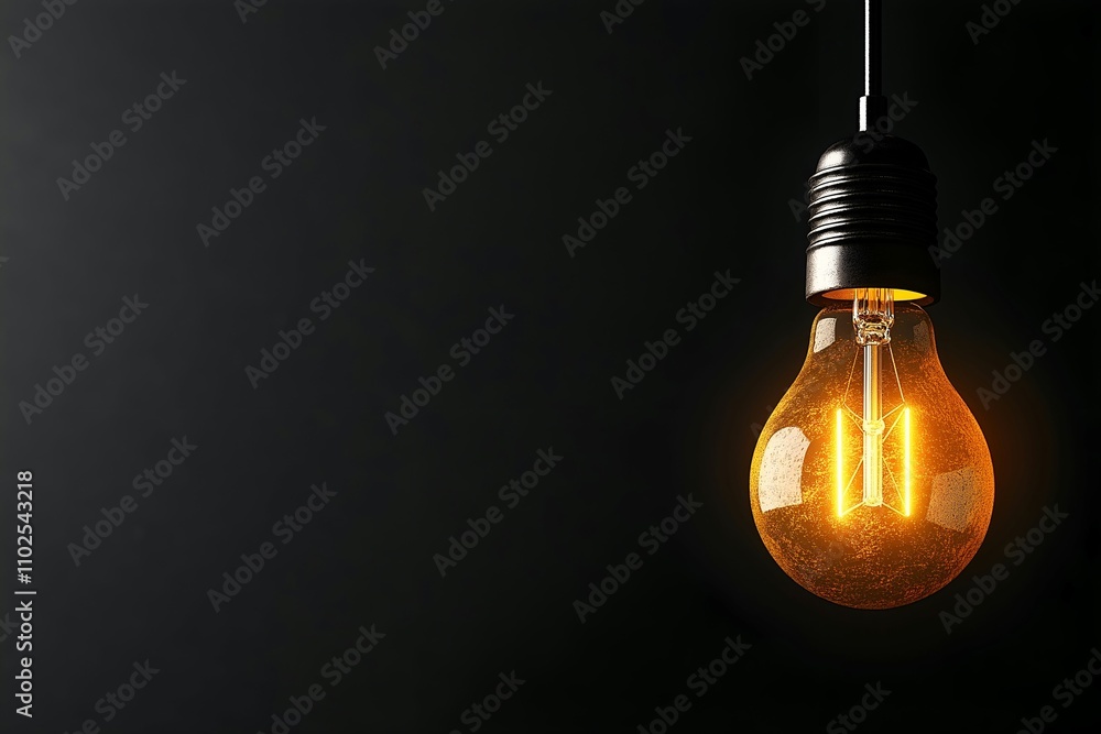 Illuminated Incandescent Light Bulb on Black Background Illuminated Incandescent Light Bulb on Black Background