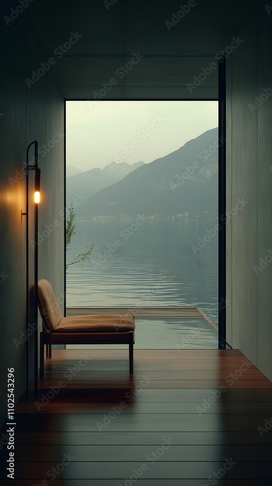 Lake View Chaise Lounge in Minimalist Interior Lake View Chaise Lounge in Minimalist Interior