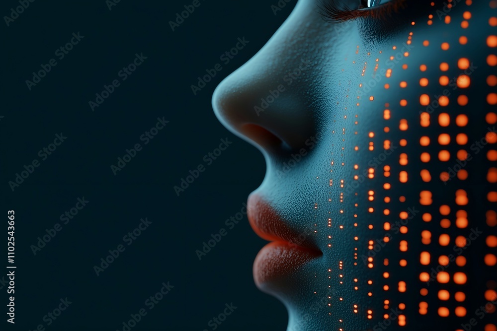 Profile of Female Face with Orange Dot Grid Overlay Profile of Female Face with Orange Dot Grid Overlay