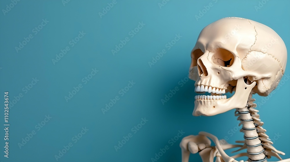 Profile View of Anatomical Skeleton Model Skull and Upper Spine Profile View of Anatomical Skeleton Model Skull and Upper Spine
