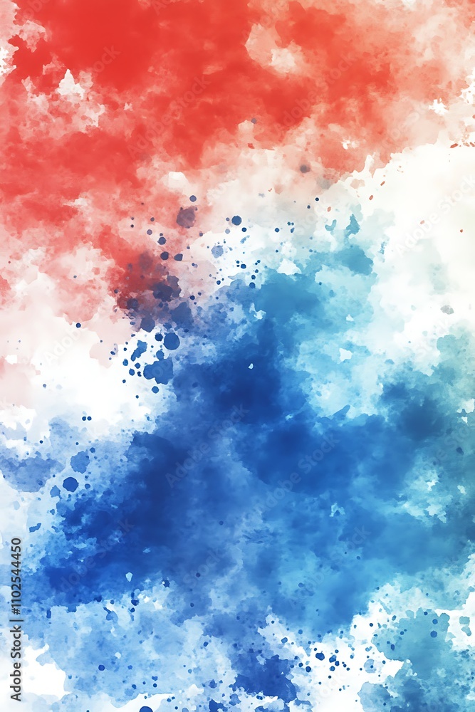 An abstract watercolor hand-painted background in the colors France: blue, red, and white. An abstract watercolor hand-painted background in the colors France: blue, red, and white.