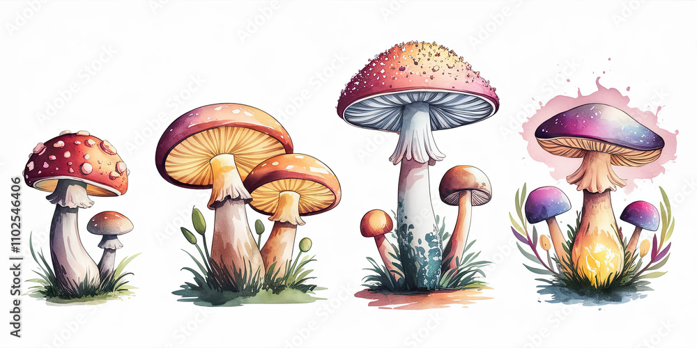 Whimsical Watercolor Illustration of Five Different Fantasy Animals Whimsical Watercolor Illustration of Five Different Fantasy Animals