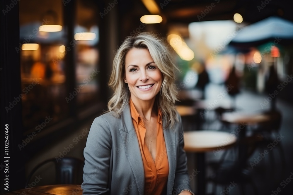 Portrait of a smiling businesswoman sitting at a table in a cafe Portrait of a smiling businesswoman sitting at a table in a cafe