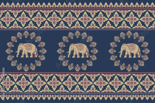 elephants pattern, 
Beautiful Thailand,thai pattern. seamless ,Traditional ethnic,fabric pattern for textiles,rugs, wallpaper,clothing, sarong, batik,wrap,embroidery,print,background,cover, illustrati