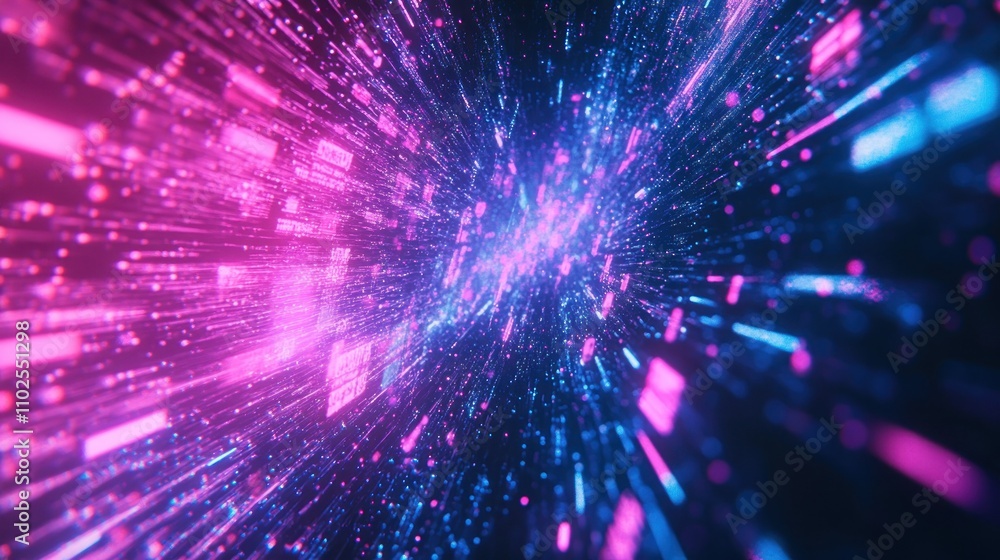 Abstract digital visualization of light particles and data streams in vibrant colors. Abstract digital visualization of light particles and data streams in vibrant colors.