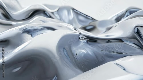 Holographic Liquid Metal Abstract Shapes in Motion on White Background 4K Video