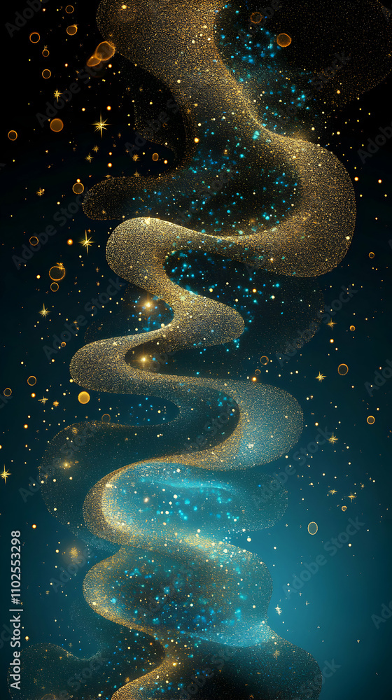Abstract Gold and Teal Glitter Swirl Background; Festive Sparkling Design for Celebration Abstract Gold and Teal Glitter Swirl Background; Festive Sparkling Design for Celebration