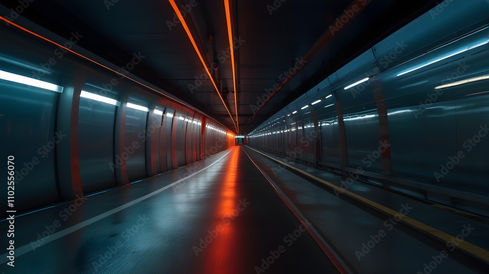 A fast-moving tunnel with motion blur, a feeling of speed and modern technology
A fast-moving tunnel with motion blur, a feeling of speed and modern technology