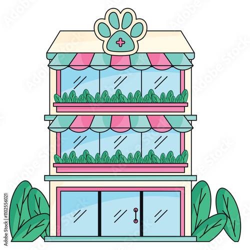 Modern veterinary clinic with plant decor, Vector