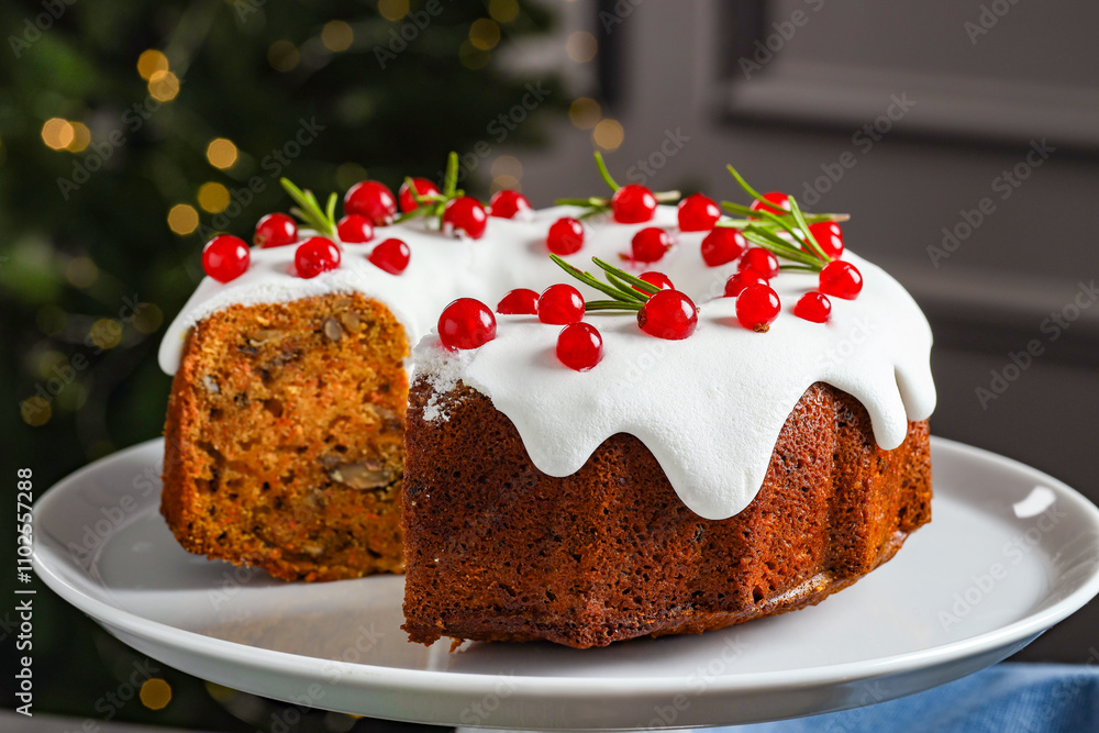 custom made wallpaper toronto digitalTraditional classic Christmas cake on table, closeup