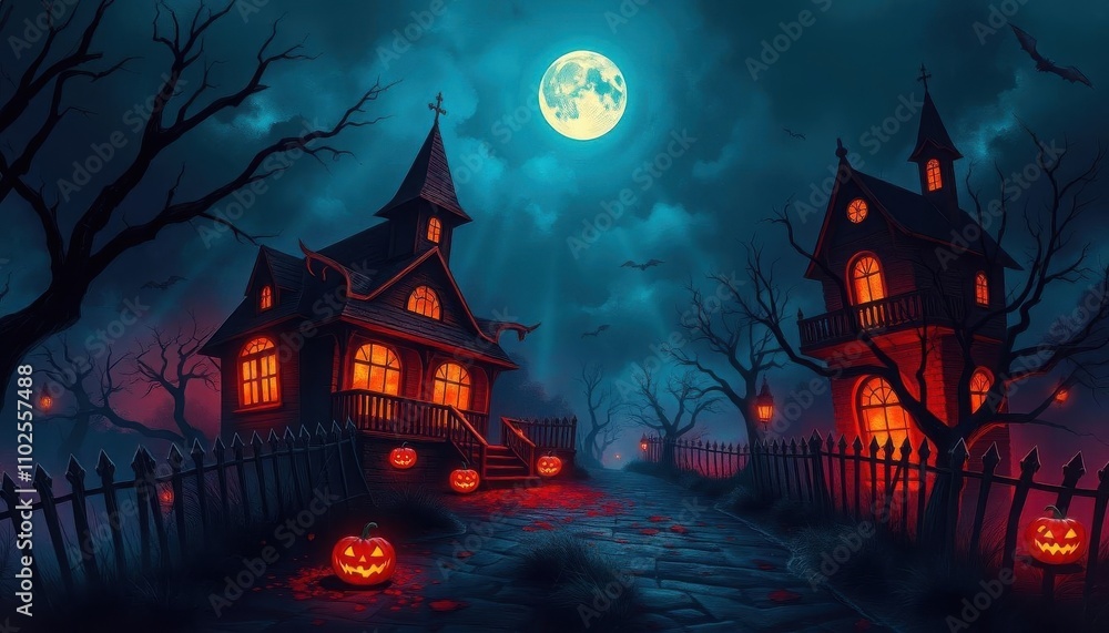 a dark and scary halloween night with a full moon and a house a dark and scary halloween night with a full moon and a house