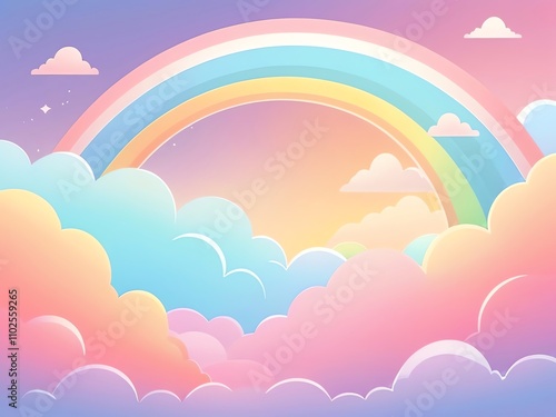 Pastel Rainbow Dreamscape: A Whimsical Cloud and Rainbow Illustration