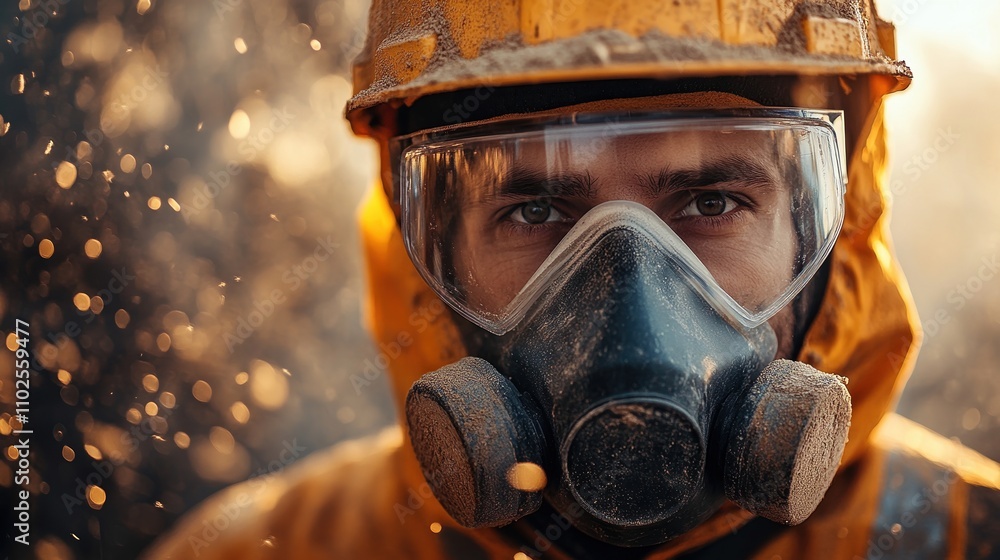Close-up of a Construction Worker in Safety Gear on Worksite Close-up of a Construction Worker in Safety Gear on Worksite