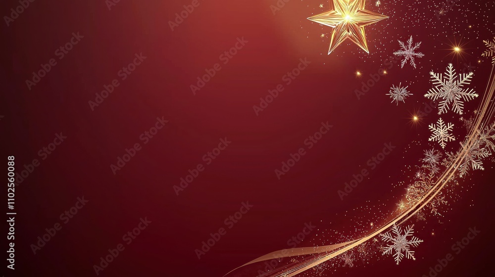 Elegant Christmas design featuring snowflakes and a shimmering star on a rich red background Elegant Christmas design featuring snowflakes and a shimmering star on a rich red background