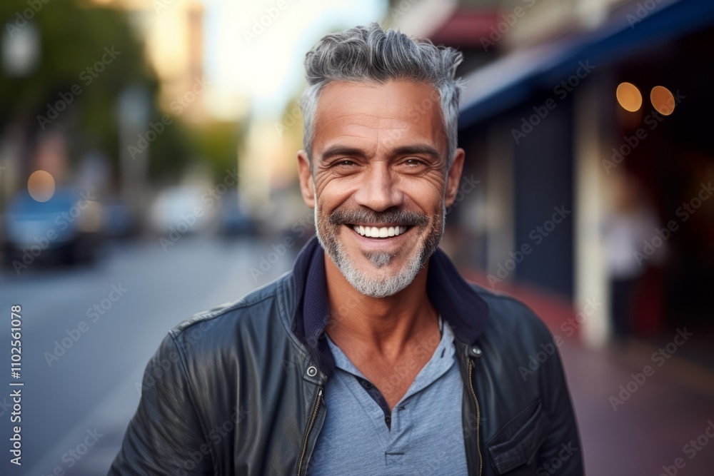 Portrait of a handsome middle-aged man smiling in the city Portrait of a handsome middle-aged man smiling in the city