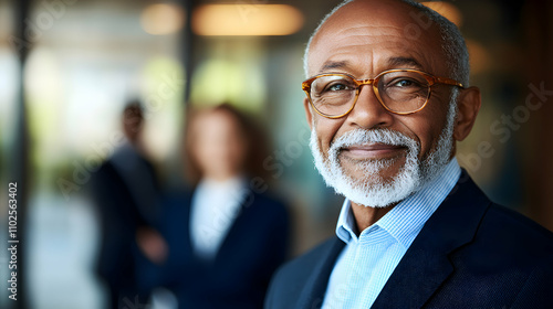 Portrait of a Confident Senior Executive in a Business Setting, Smiling Serene in Professional Attire