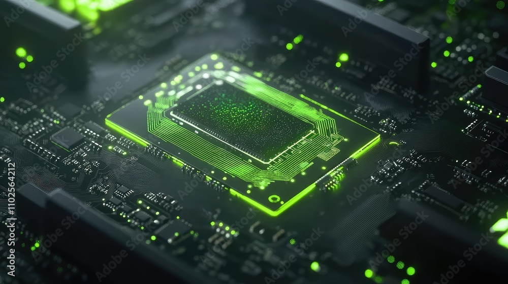 Abstract Image of a Circuit Board with Neon Green Highlights Abstract Image of a Circuit Board with Neon Green Highlights