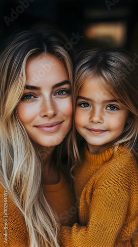 Golden Hour, A Mother and Daughter Embrace in Warm Knitwear