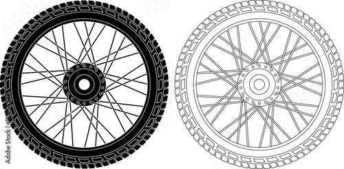 outline silhouette Motorcycle wheel icon set