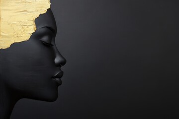 Fotobehang Zwart goud Vrouwengezicht in gouden tinten  © Space Priest