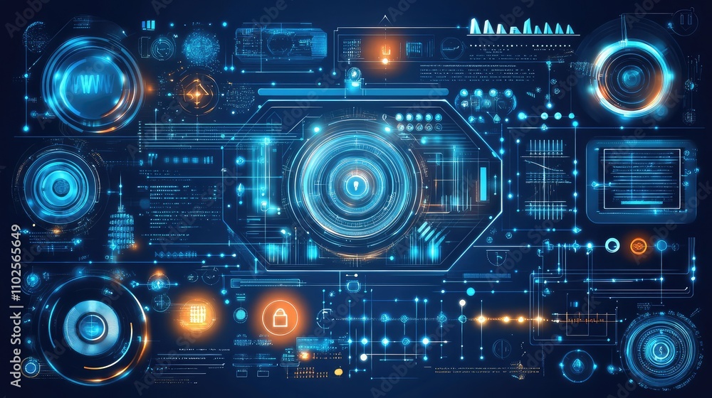 Futuristic Interface with Digital Elements and Data Visualizations Futuristic Interface with Digital Elements and Data Visualizations
