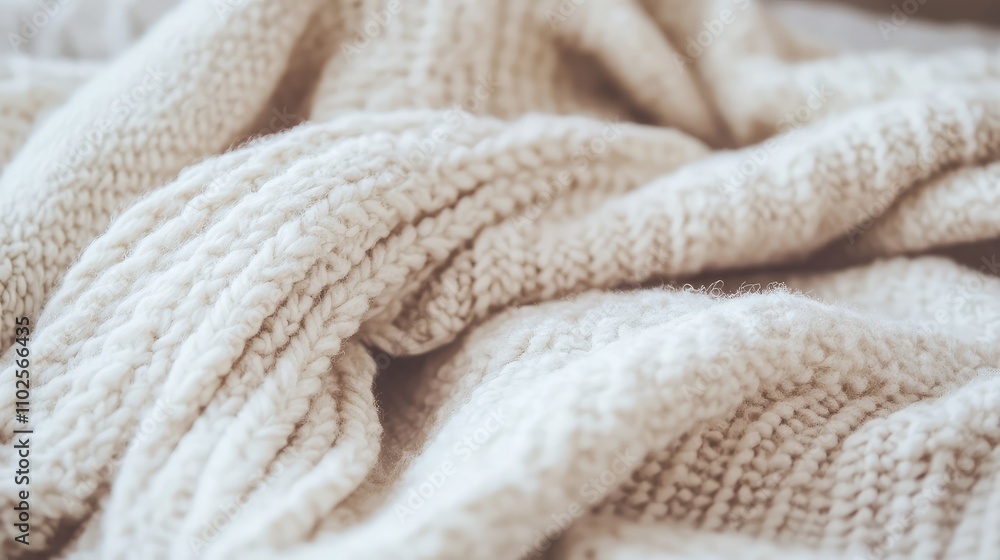 Cozy Cream Knit Blanket on a Soft Surface for Warm Atmosphere Cozy Cream Knit Blanket on a Soft Surface for Warm Atmosphere