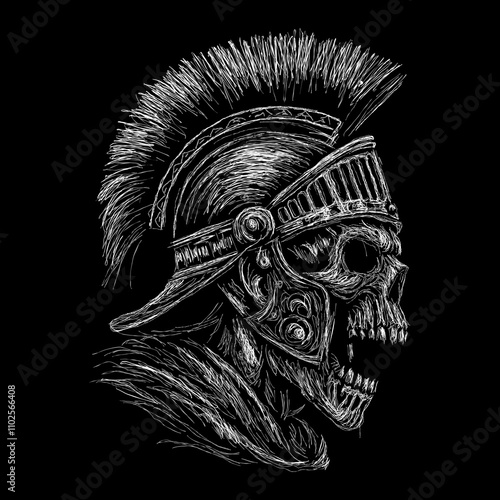 The scribble art illustration of roman skull warrior image vector is perfect for your printable t-shirt,poster,banner and also suitable for other stuffs