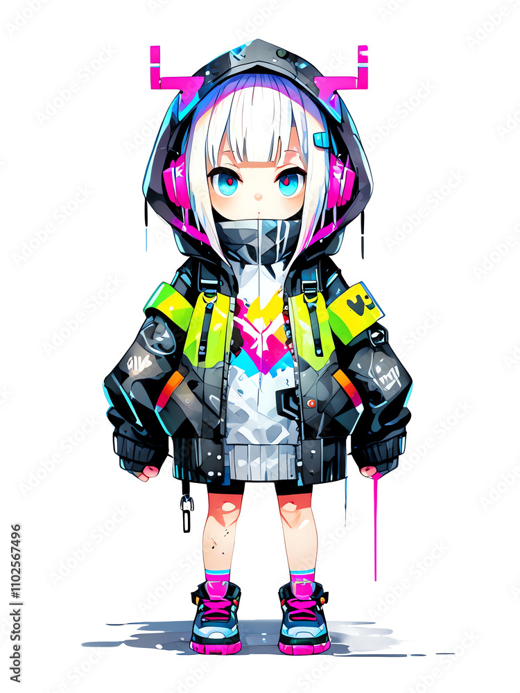 Neon Cyberpunk Anime Girl: Digital Art Neon Cyberpunk Anime Girl: Digital Art