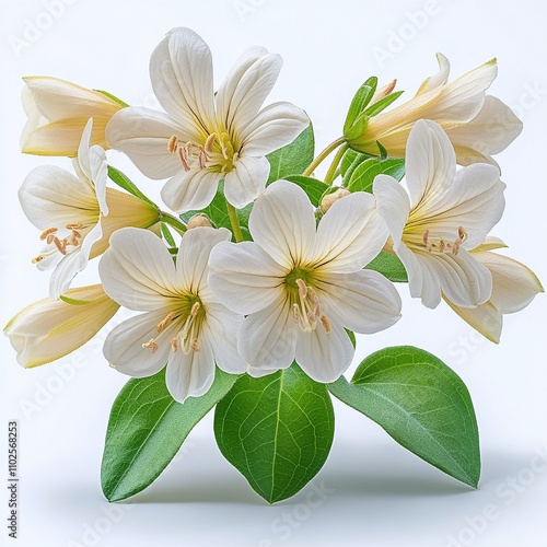 Pale Yellow Corydalis Flowers on White Background