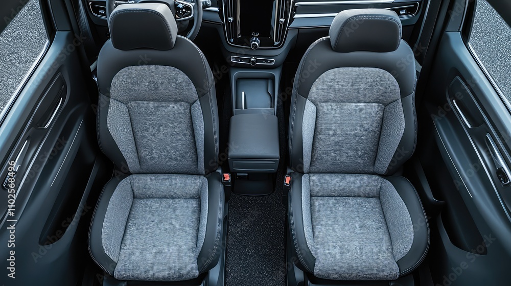 Modern Car Interior with Comfortable Gray Seats and Dashboard Design Modern Car Interior with Comfortable Gray Seats and Dashboard Design