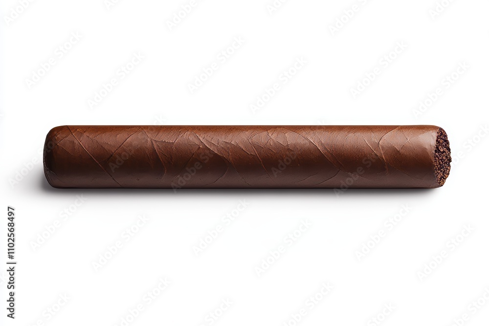 A long brown cigar is shown on a white background A long brown cigar is shown on a white background