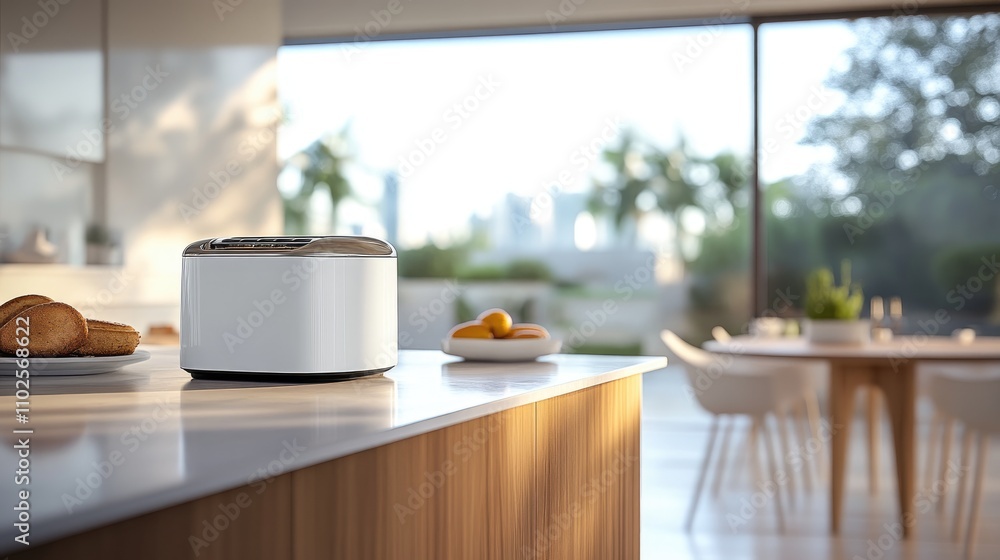 Modern Kitchen Interior With Stylish Toaster and Breakfast Table Modern Kitchen Interior With Stylish Toaster and Breakfast Table