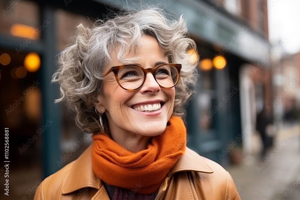 Portrait of a beautiful middle-aged woman with eyeglasses in the city Portrait of a beautiful middle-aged woman with eyeglasses in the city