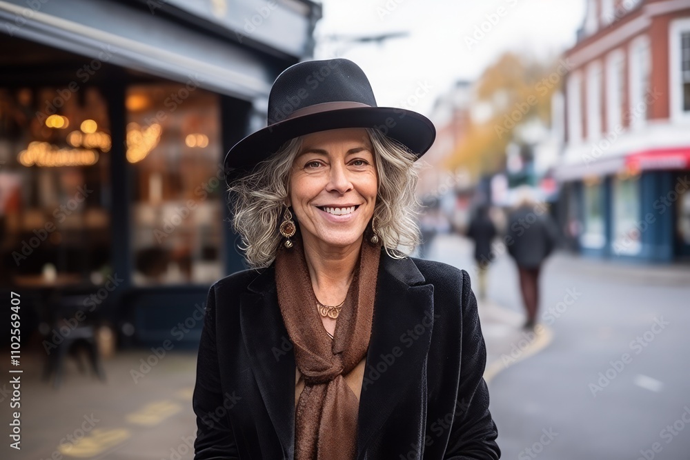 Portrait of a happy senior woman walking down a street in London Portrait of a happy senior woman walking down a street in London
