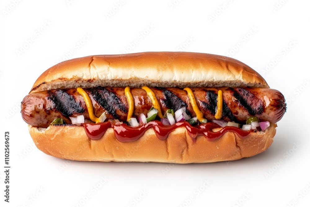 A hot dog with mustard and ketchup on a bun A hot dog with mustard and ketchup on a bun