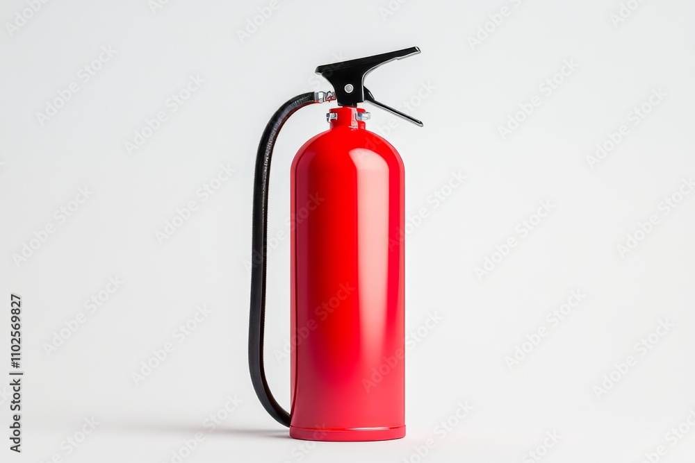 A red fire extinguisher is sitting on a white background A red fire extinguisher is sitting on a white background