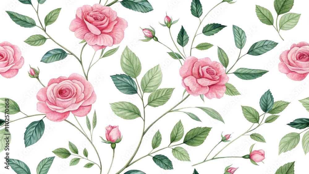 Fototapeta Watercolor Pink Roses Seamless Pattern, Floral Composition, Isolated on White Background, Botanical Illustration, Romantic Design

rose pattern, watercolor flowers, floral design, seamless texture