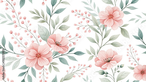 Wallpaper Mural Pink Floral Pattern with Delicate Leaves and Soft Pastels
 Torontodigital.ca