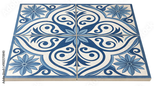 Top View Blue and White Floral Tile Composition, Four Square Tiles, Isolated on White Background, Ceramic Tile Design

Ceramic Tile, Floral Pattern, Blue Tile, Tile Design photo