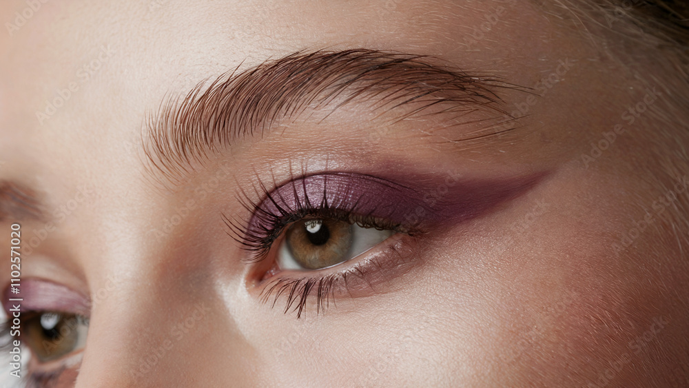stylish minimalism - Mauve mascara: a close-up shot of an eye adorned with vibrant Mauve mascara on naturally long lashes