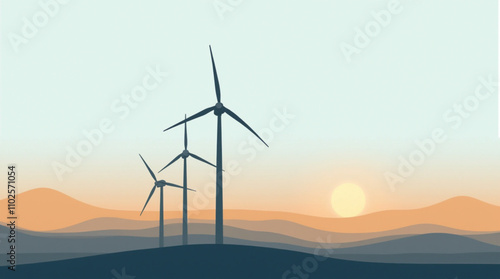 Wallpaper Mural illustration of a landscape with wind turbines. Torontodigital.ca