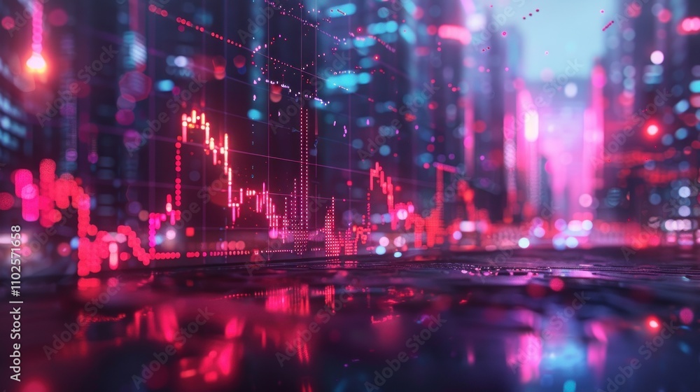Futuristic city reflecting stock market decline. Futuristic city reflecting stock market decline.