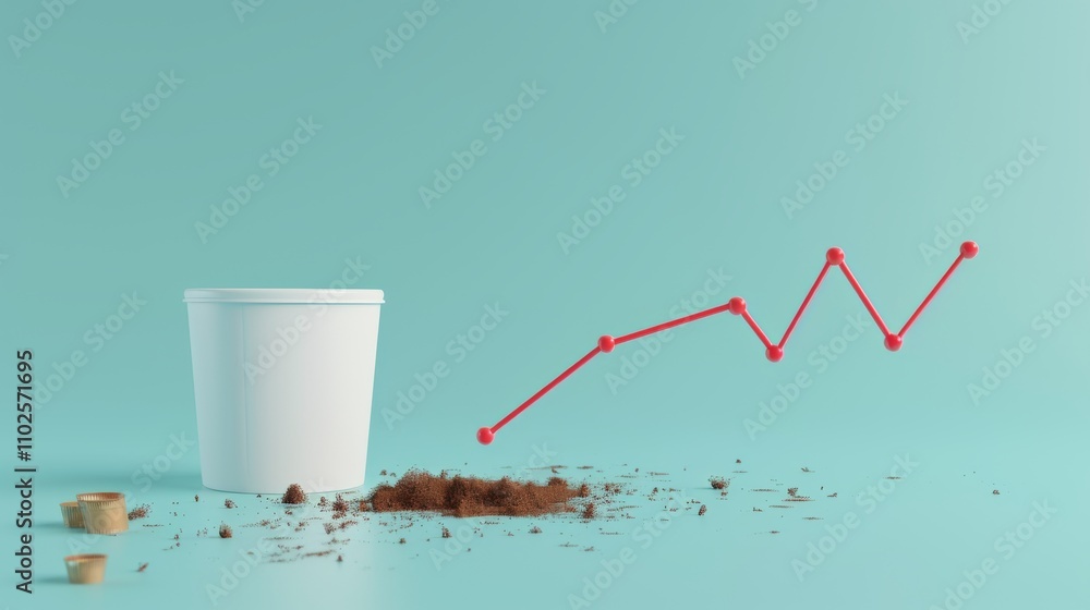 A minimalist concept of business growth with a red arrow pointing upwards next to a coffee cup, symbolizing success, progress, and financial improvement. AI generated. A minimalist concept of business growth with a red arrow pointing upwards next to a coffee cup, symbolizing success, progress, and financial improvement. AI generated.