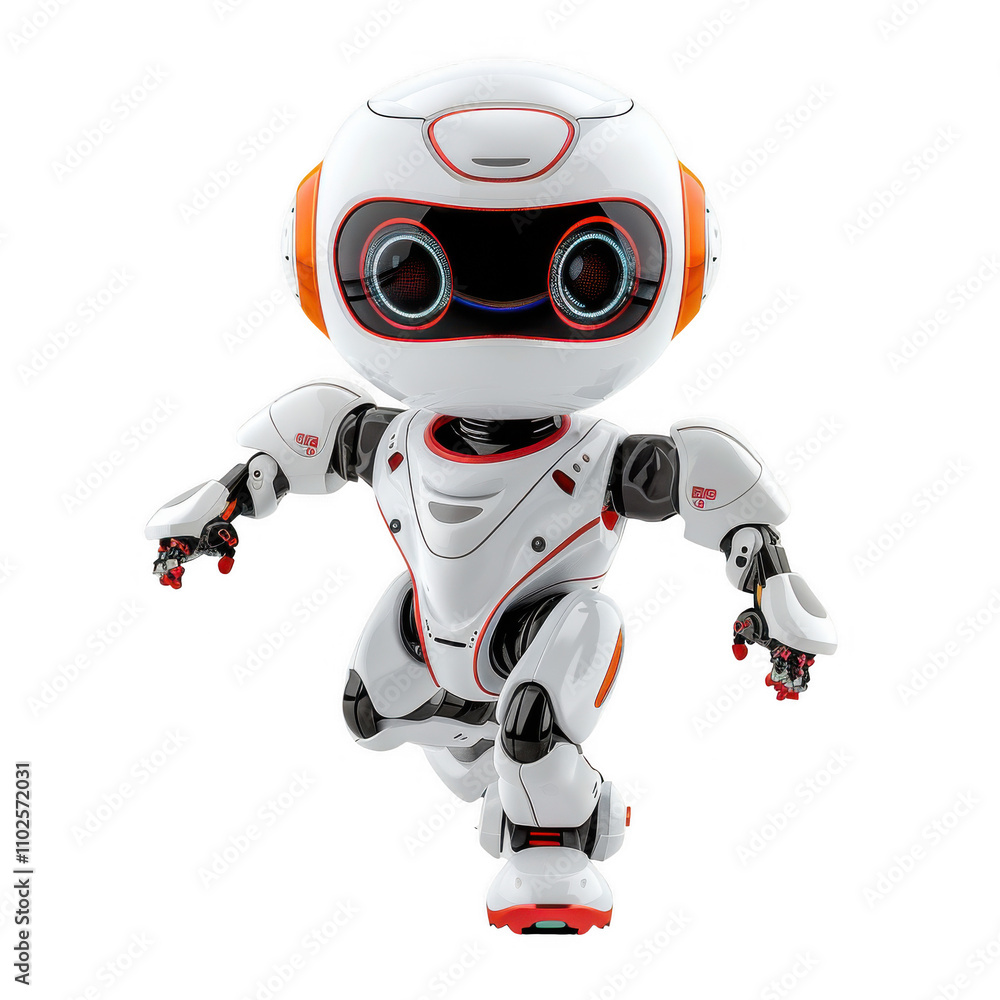 Humanoid Robot in Action: Active Ready Orange LED Lighted Design Humanoid Robot in Action: Active Ready Orange LED Lighted Design
