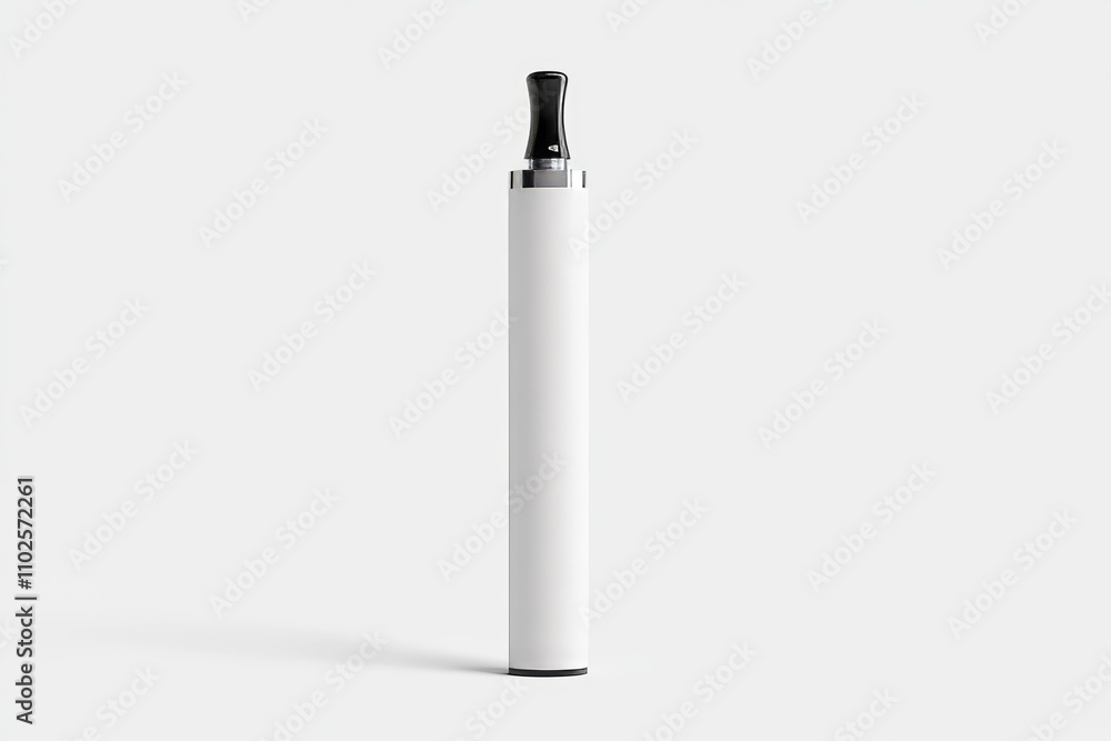 A white vaporizer is sitting on a white background, electronic cigarette mockup A white vaporizer is sitting on a white background, electronic cigarette mockup