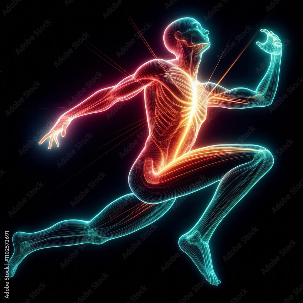 Technology, future and modernism. A person figure with strikes a dramatic pose. Technology, future and modernism. A person figure with strikes a dramatic pose.