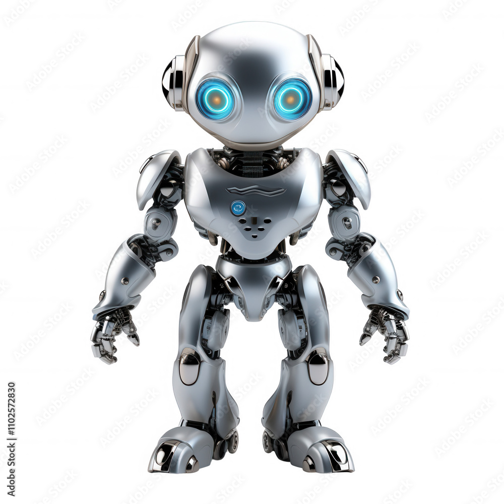 Humanoid Robot Standing Upright in Neutral Background with Detailed Mechanical Components Humanoid Robot Standing Upright in Neutral Background with Detailed Mechanical Components